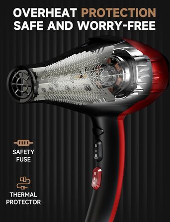 Професійний фен з іонізацією 2400W з AC-двигуном, з насадкою-дифузором, 40 млн негативних іонів, 3 режими температури, 2 швидкості, для салону краси та дому, чорний