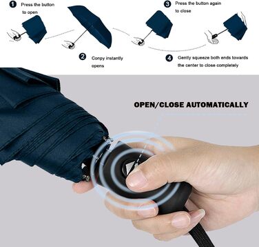 Вітростійкий туристичний парасолька SIEPASA, компактний автоматичний парасолька для подорожей, Marineblau (темно-синій), 42 дюйми