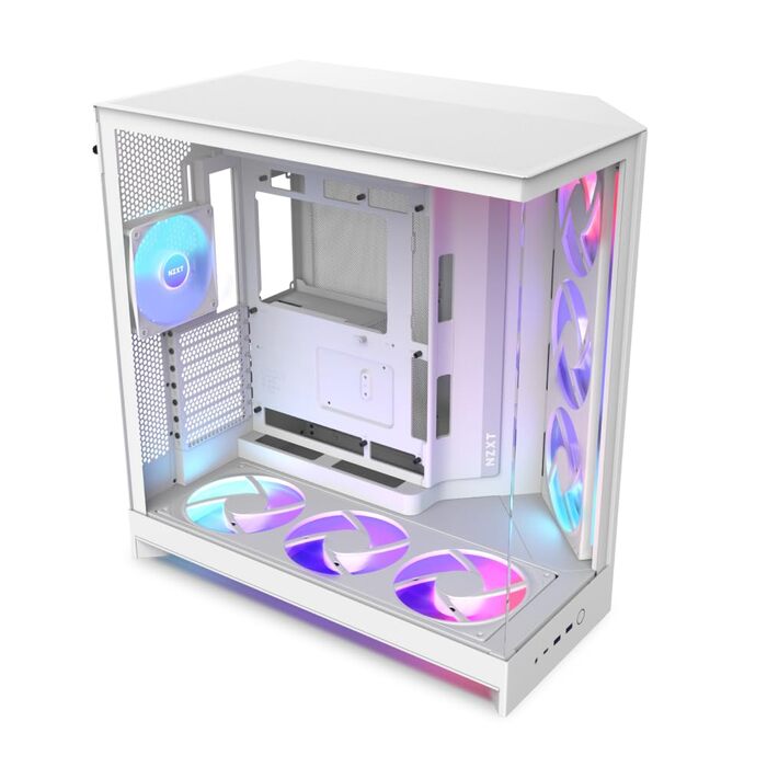 Корпус ПК NZXT H9 Flow (2025) – великий Mid-Tower з двома камерами та покращеною вентиляцією – 3 x 140мм та 1 x 120мм вентилятори, підтримка радіатора 420мм, загартоване скло, Back-Connect, Flow RGB Plus 2025, білий колір