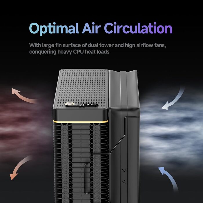 Ocypus Iota A62 BK: Кулер для CPU з цифровим дисплеєм, 6 heatpipes, 2 x 120mm вентилятори, підтримка AMD AM4/AM5, Intel LGA 115X/1200/1700/1851