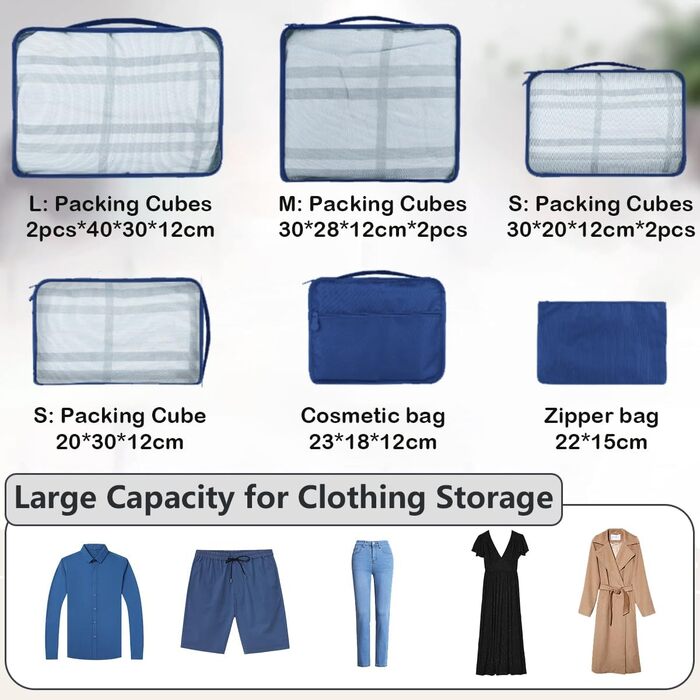 Органайзер для валізи 12 шт. - Набір водонепроникних кубиків для подорожей, сімейних поїздок та зберігання вдома (Морська блакить)