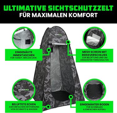 Rhino USA Portable Pop-Up Changing Tent - Waterproof Changing Room, Shower Tent & Toilet Tent for Camping, Beach & Outdoor Use - Lightweight & Easy Setup