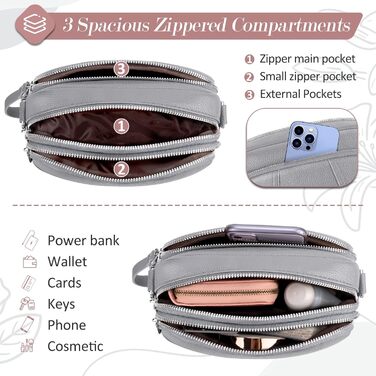 Сумка жіноча через плече кросбоді Wolkengrau зі шкіри, маленька, стильна, з широким ременем та кишенею для карт, знімний ремінець