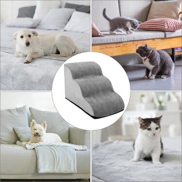 Сходинки для собак QWORK® сірі, 3-ступеневі, 60x40x40 см, з щільного матеріалу, знімні та пральні