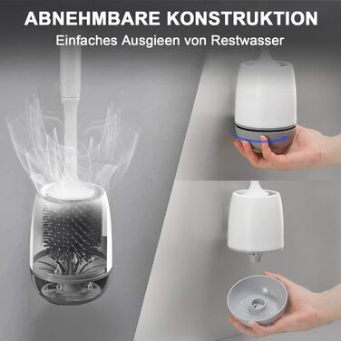 Силіконова щітка для унітазу Klobürste з тримачем, монтаж на стіну/підлогою, швидковисихаючий набір для ванної кімнати – білий (сірий та білий)