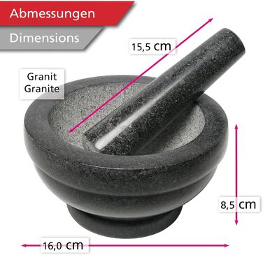 Набір ступка та товкачик Wenco з граніту 16 см для спецій, трав та песто - міцна кухонна техніка для традиційної кухні
