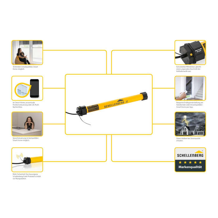 Schellenberg 20615 Roller Shutter Motor MAXI, 15 Nm, mechanical end stop adjustment, tube motor for 60 mm shaft, up to 6.2 m² shutter area, set including wall bracket (20 Nm / max. 8.5 m², Premium)