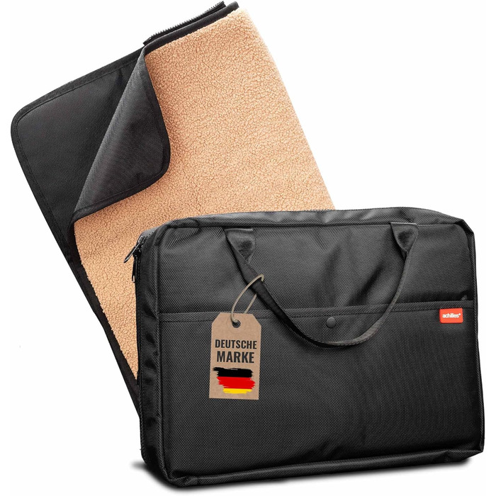 Килимок для собак Achilles Reisedecke, м'який, з імітацією овечої вовни, 100x70 см, чорний, для подорожей, з сумкою, можна прати