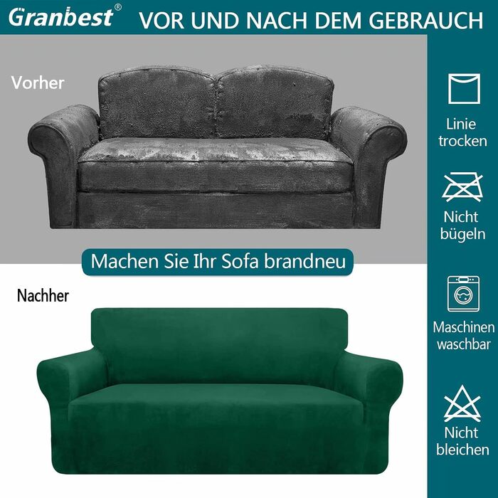 Granbest 1 Pack Thickened Couch Cover Durable Velvet Plush Sofa Cover for Oversized Couch High Stretch Couch Cover for Dogs, Pets Anti-Slip Furniture Protector for Living Room (4 Seater, Dark Green)