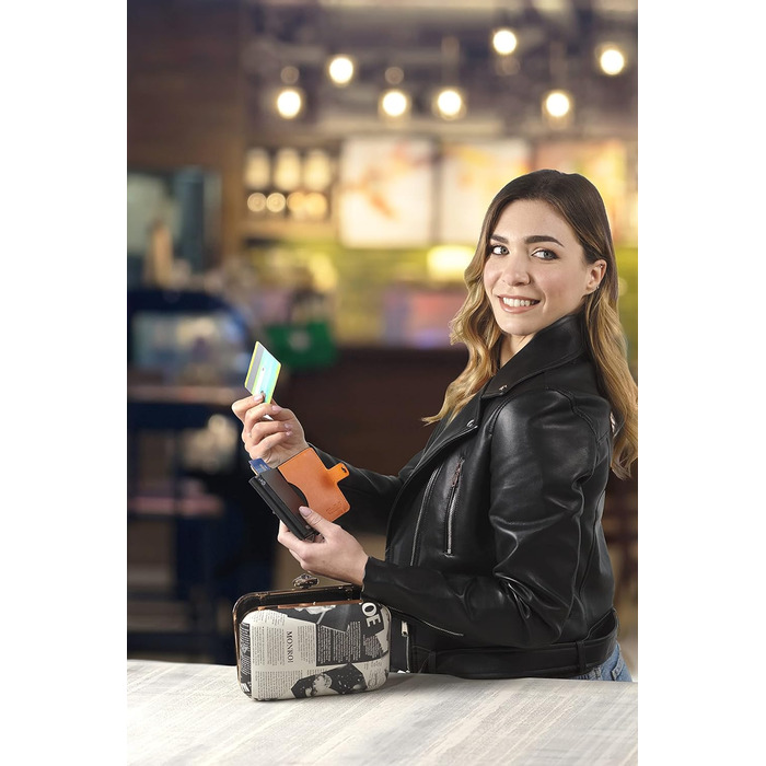 SLim жіноче та чоловіче портмоне/гаманець Smart Wallet з відділенням для монет та RFID захистом, Made in Italy (Чорний та Оранжевий)