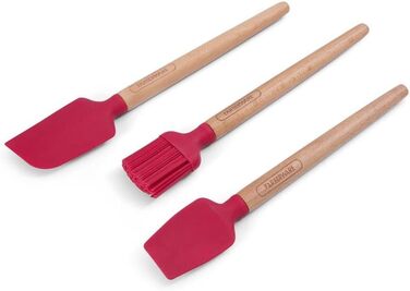 Farberware Wooden Baking Set, including mini baking brush, slotted spatula, perfect for sweet and savory dishes, 3-piece set, red