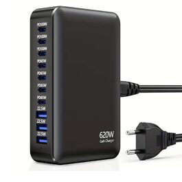 Зарядний пристрій USB-C 620W, 10 портів: Швидка зарядка PD PPS 100W, USB-C для MacBook Pro/Air, iPad, iPhone 16/15/14/13/12 Pro Max, Samsung