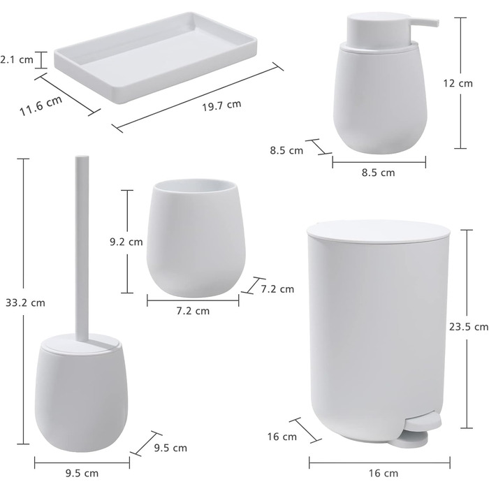 Набір аксесуарів для ванної кімнати: сміттєвий бак 3л, тримач для зубних щіток, дозатор мила, тримач для туалетного паперу, WC-щітка, зелений, 5 шт.