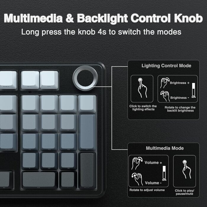 Механічна ігрова клавіатура AULA F99 Pro: RGB, Hot-swap, бездротовий 3-в-1, QWERTY, чорний градієнт