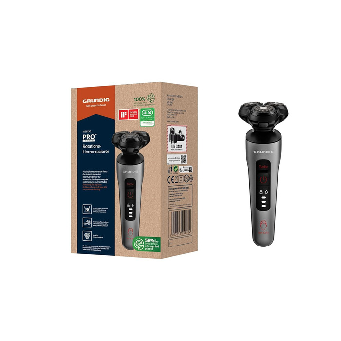 Електричний чоловічий бритва Grundig ProClub MS 8130 з технологією Titanium Blades та датчиком BeardCare, корпус з 61% переробленого пластику, Wet & Dry, темно-матове хромоване/червоно-чорне/титанове покриття