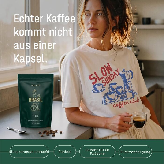 Спеціальна кава в зернах Incapto Single-Origin Brasilien, 100% Арабіка, Espresso Specialty Coffee (SCA 84), обсмажена традиційним способом, Мінас-Жерайс, 1 кг