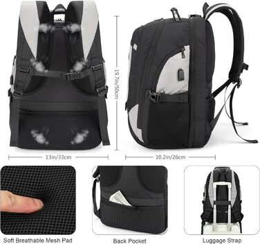 Рюкзак Tzowla для ноутбука 17.3 дюймів, водонепроникний, з USB-зарядкою та TSA-замком (сірий)