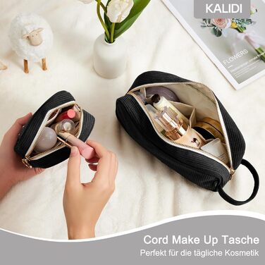 Косметичка для жінок Kalidi з корду, містка, з відділеннями, металева блискавка, для подорожей, темно-зелений (чорний)