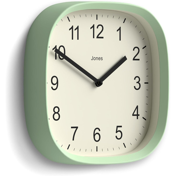 JONES CLOCKS Square Retro Wall Clock made of high-quality acrylic, 'Sprite' in Mint Green, 25 x 25 x 5 cm