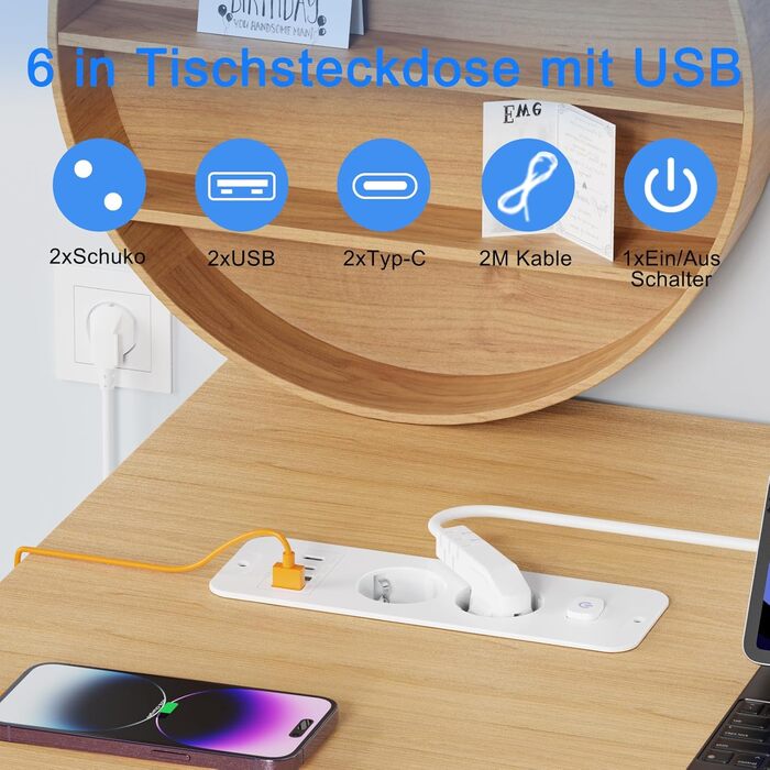 Мережевий фільтр 5-портовий з індивідуальним вимикачем, розгалужувач з 2 USB-A та 2 USB-C, мережева розподільча коробка з вимикачем, мережевий фільтр настінний з 2м кабелем, PD 20W - (2 розетки, 4 USB, білий)