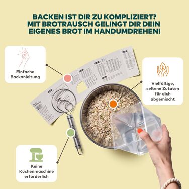 Brotrausch Bread Mix Introductory Package Bake Bread (3 x 400g) – includes bread tin, dough improvers & toppings - natural, vegan, with spelt & whole grain