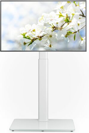 Adjustable Swivel TV Floor Stand for 27-65 Inch Flat & Curved TVs - Universal White TV Stand