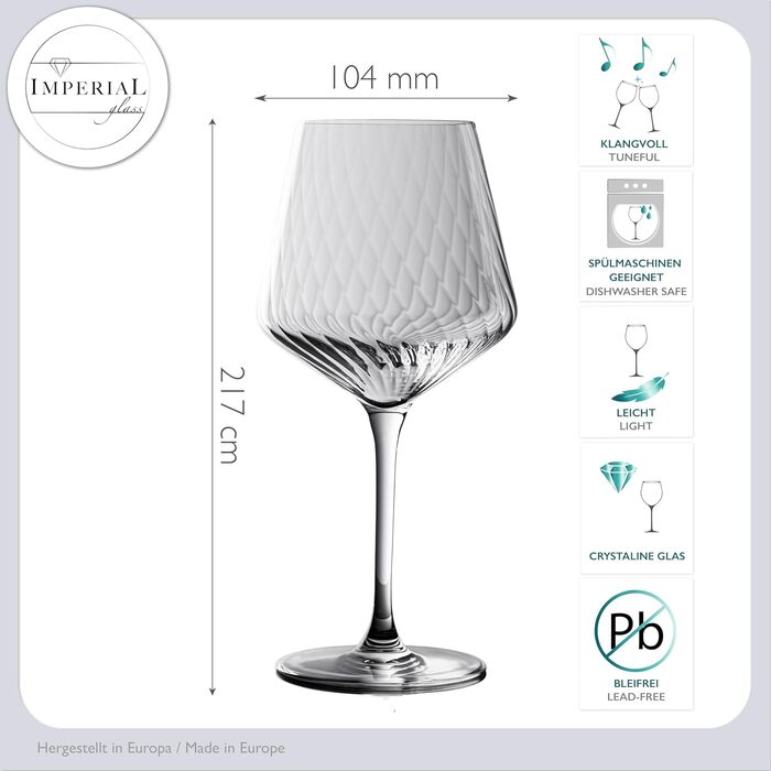 Набір з 6 білих винних келихів 'London' 460мл з кристалічного скла, з рифленням. Келихи для Різлінг, Шардоне (2 шт.)