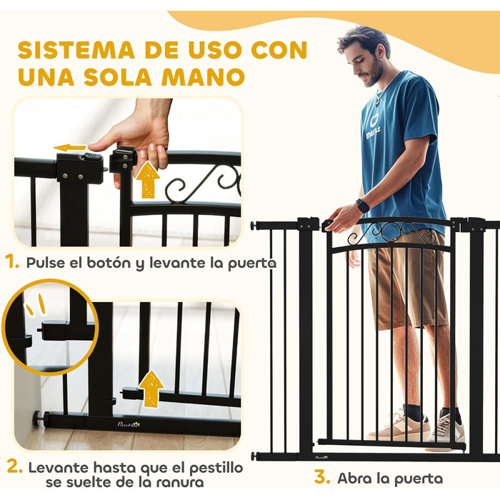 Захист для собак PawHut: регульовані ворота-бар'єр 76-104 см, білий. Безпечне огорожа для собак з двома розширювачами, подвійним замком та маленькими воротами для сходів та дверей.