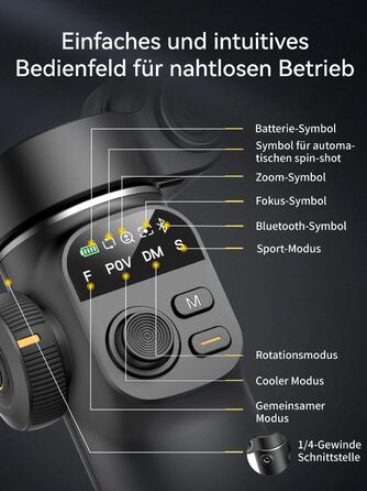 Стабілізатор Gimbal AOCHUAN для iPhone/Android з 7.8-дюймовою штангою та OLED-дисплеєм - 3-осьовий, чорний