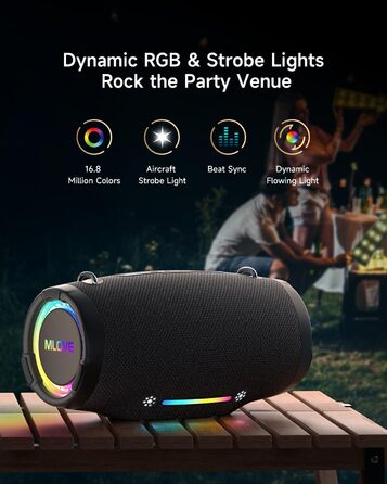 Портативна Bluetooth колонка MLOVE E90 80W з RGB підсвіткою, водонепроникна IP65, TWS, стереозвук для вечірок на природі
