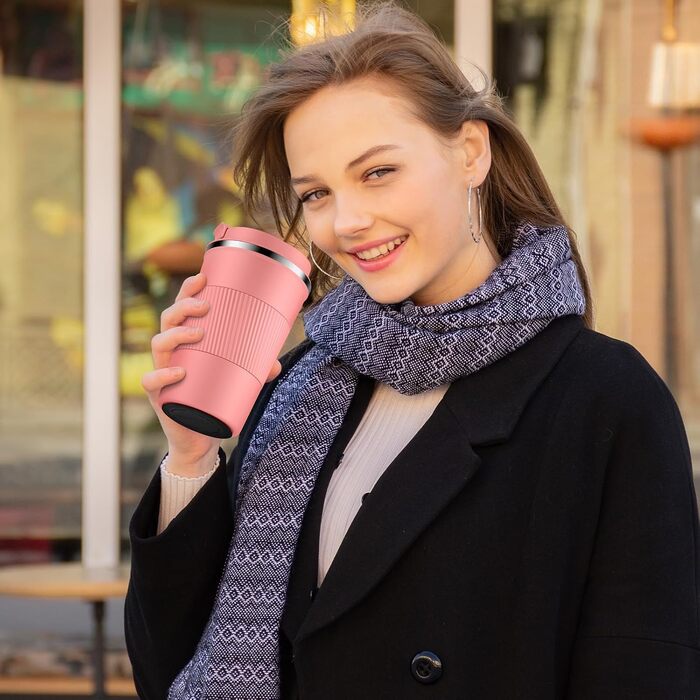 Термокружка CS COSDDI з нержавіючої сталі, 380мл, з кришкою, для кави, води та чаю, подвійні стінки, витривала, 1 шт.