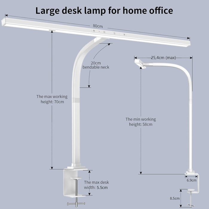 LED лампа для столу EppieBasic з регулюванням яскравості, 24W, для офісу та дому, захист очей, 6 кольорів, авто-диммування
