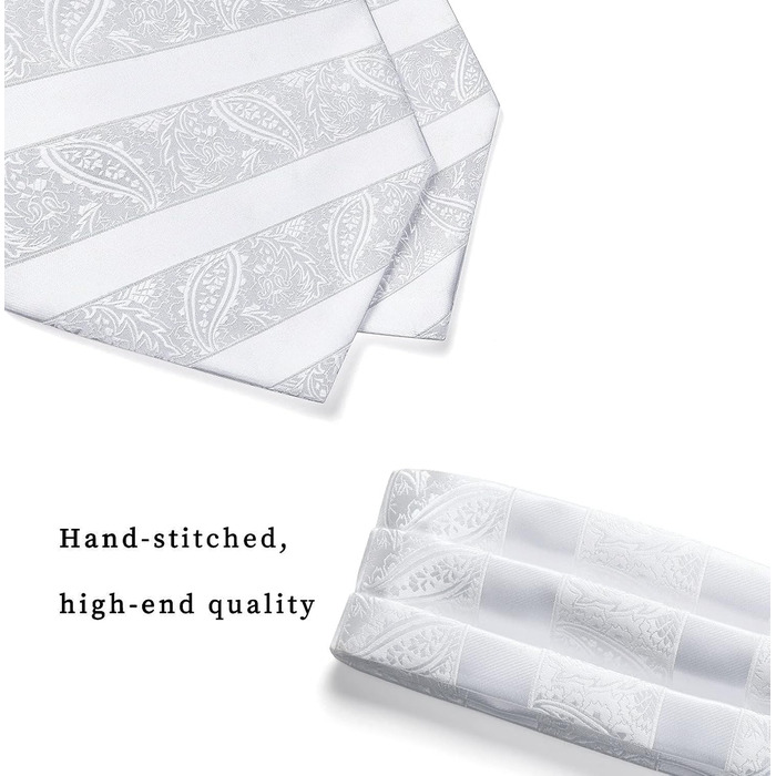 HISDERN Шовковий краватко-шарф чоловічий Paisley для весілля, Ascot, краватка-хустинка, білий, універсальний розмір. Комплект з кишеньковим хустинкою для бізнесу.