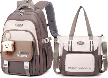 Шкільний рюкзак для дівчаток (3-7 клас), 36L з сумкою через плече, стильний рюкзак-рюкзак для підлітків (колір: коричневий)