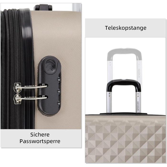 Чемодан Beibye Zwiingsroen 2066 з серцем: 15 кольорів, ABS-пластик, замок з подвійним блискавкою, ексклюзивна внутрішня обробка та розширені функції (Шампанське, M)