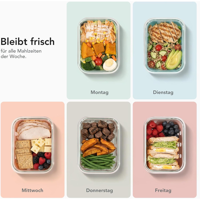 Скляні контейнери для зберігання їжі з кришками набір (meal prep) - герметичні, для мікрохвильовки, духовки, морозилки та посудомийної машини, для сім'ї, офісу, кухні, кольорові