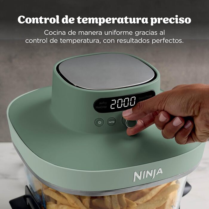 Скляна аерофритюрниця Ninja CRISPi PRO XL з 5 функціями, мохово-зелена