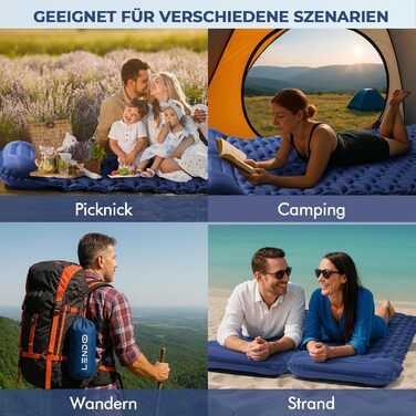 Надувний килимок для кемпінгу самонадувний Ultraleichte 195x60 см з вбудованою подушкою та помпою, водонепроникний, синій