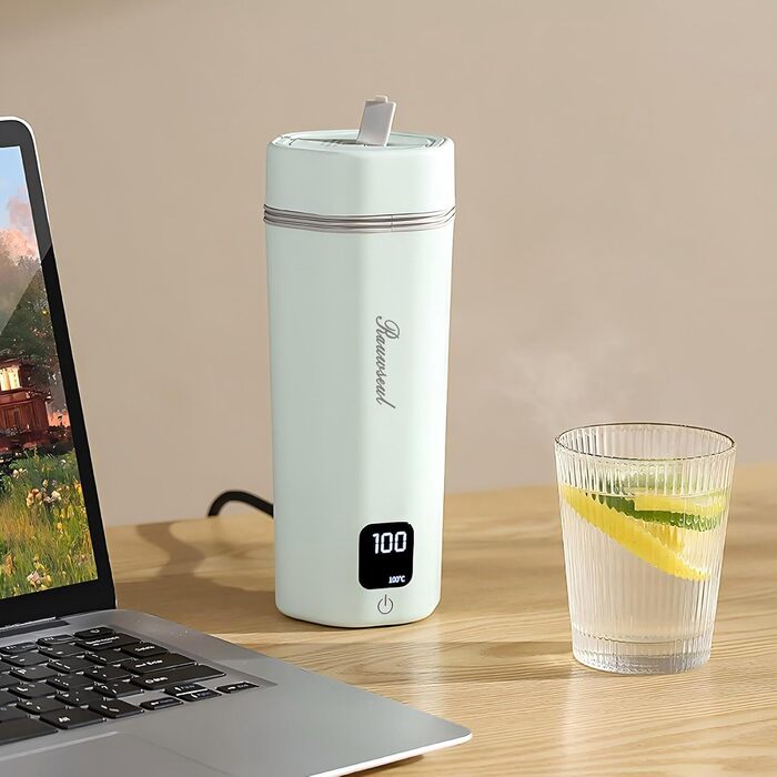 Електричний чайник Glas Elektrisch Wasserkocher 0,6L 500W з регулюванням температури 40-75°C, таймером, сенсорним керуванням, BPA-free, компактний для дому/кемпінгу, підходить для чаю/кави, білий (Grün Pro)