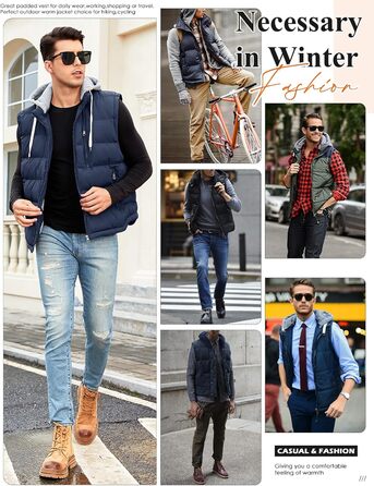 Чоловіча степна жилетка Vancavoo з капюшоном, тепла зимова жилетка для активного відпочинку, спортивна жилетка, перехідна куртка (темно-синій, L)