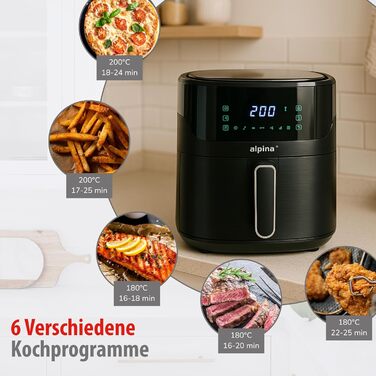 Фритюрниця Alpina Heißluft XXL (6л) з цифровим дисплеєм: для 4-6 осіб, 80-200°C, таймер до 2 годин, 1800W