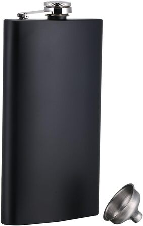 Фляга TANEAXON 12 oz (330 мл) з воронкою та коробкою, нержавіюча сталь, чорна, витокозахисна