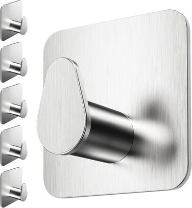 Набір гачків для рушників 4smile - 5 шт. для ванної кімнати, самоклеючі, срібні, з 3M-клейкими панелями