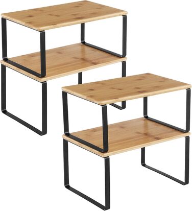 SONGMICS Spice Rack, 4-Piece Set, Kitchen Shelf, Kitchen Organizer, Expandable, Spice Holder, Stackable, with Metal Frame, 19.5 x 29.7 x 15.8 cm, Ink Black-Natural Beige KCS10NB
