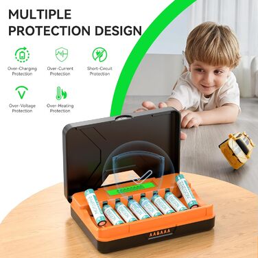 Зарядний пристрій ENEGON 8-Fach LCD для AA/AAA акумуляторів + 8 AAA Ni-MH 1100mAh, USB-C станція для пультів, термометрів та електроніки