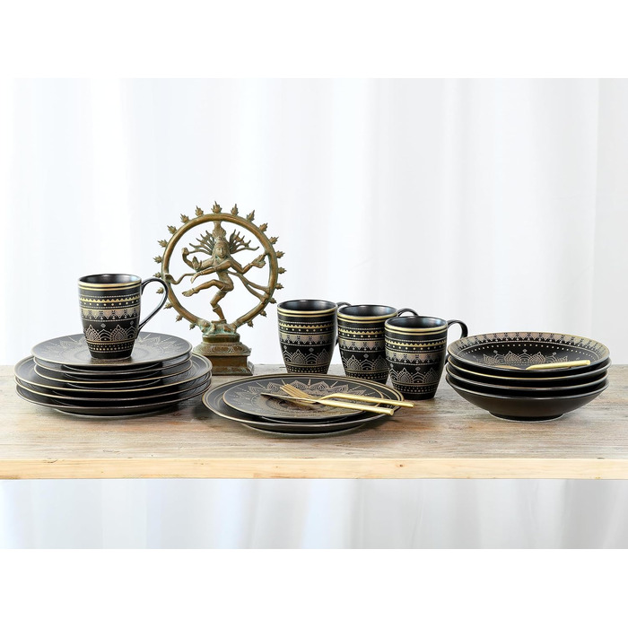 CreaTable Набір посуду MANDALA GOLD - чорний, 16 частин, кераміка, для дому, в духовку та мийку