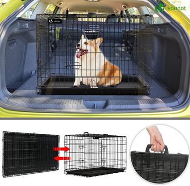 Клітка для собак Vounot, розкладний вольєр з кришкою, переноска для собак у машину, з подвійними дверцятами, 2 ручки для перенесення та знімною підстилкою, XXL 122x75x81 см, чорна
