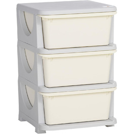 HOMCOM Kids' Storage Drawer Cabinet with Storage Boxes, Toy Organizer, Toy Chest, Three Tiers for Kids' Rooms, 3-6 Years, Children's Furniture, 37 x 37 x 56.5 cm (37L x 37W x 56.5H cm, Cream White)