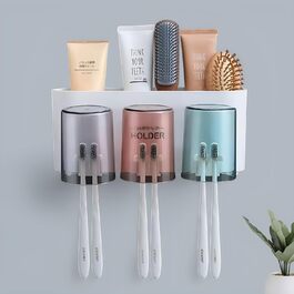 Wall Mounted Toothbrush Holder, Toothbrush Holder, Bathroom Toothbrush Holder, Bathroom Brush Holder Wall Mount (3 Cups, White)