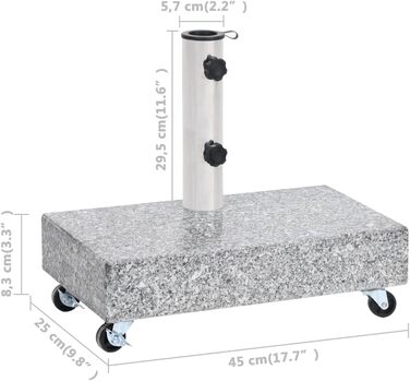 vidaXL Umbrella Stand with Wheels - Parasol Stand - Umbrella Holder - Umbrella Stand - Foot - Terrace - Garden - Light Grey - 45x25x8.3cm - Granite